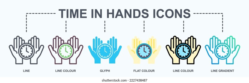 Time management vector icon. Clock in hands vector concept. Business organizer pictogram.