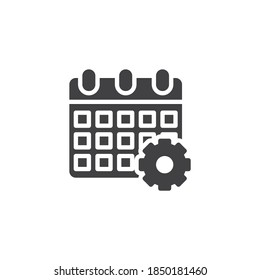Zeitmanagement-Vektorsymbol. volles Flachzeichen für mobiles Konzept und Webdesign. Kalendereinstellungsradsymbol. Symbol, Logo-Abbildung. Vektorgrafik