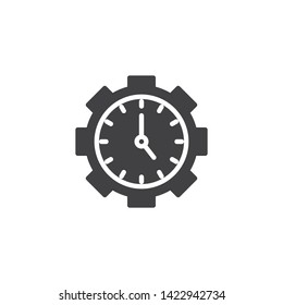 Time management vector icon. Gear with clock filled flat sign for mobile concept and web design. Productivity and efficiency glyph icon. Symbol, logo illustration. Vector graphics