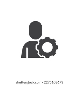 Time management vector icon. Man and gear filled flat sign for mobile concept and web design. Manager glyph icon. Symbol, logo illustration. Vector graphics