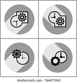 Time management vector icons with long shadow.