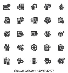Time management vector icons set, modern solid symbol collection, filled style pictogram pack. Signs, logo illustration. Set includes icons as working time, business manager, efficiency