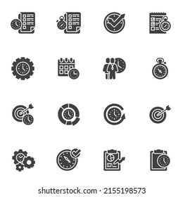 Time management vector icons set, modern solid symbol collection, filled style pictogram pack. Signs, logo illustration. Set includes icons as reminder calendar, deadline, working hours, clock time