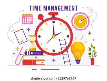 Time Management Vector Illustration with Clock Controls and Tasks Planning Training Activities Schedule in Flat Cartoon Hand Drawn Templates