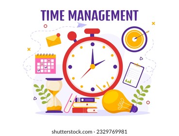 Time Management Vector Illustration with Clock Controls and Tasks Planning Training Activities Schedule in Flat Cartoon Hand Drawn Templates