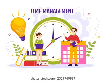 Time Management Vector Illustration with Clock Controls and Tasks Planning Training Activities Schedule in Flat Cartoon Hand Drawn Templates