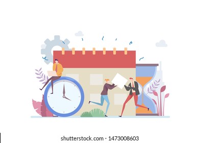 Time Management Vector Illustration Concept Showing busy businessman planning monthly schedule, Suitable for landing page, ui, web, App intro card, editorial, flyer, and banner.