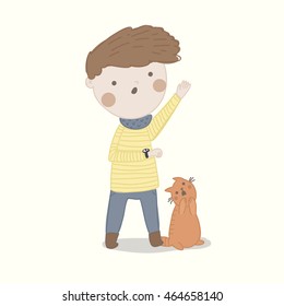 Time management vector illustration. Cute character points that there is not much time.