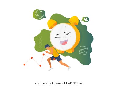 Time Management vector illustration: Deadline alarm clock and running man. Great as Deadline time management banner or poster.
