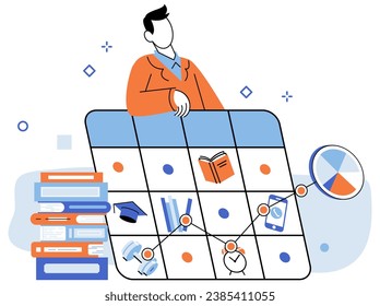 Time management. Vector illustration. Developing effective tactics and strategies improves time management skills Mastering time management is valuable skill in any profession Efficient arrangement