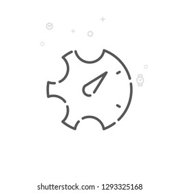 Time Management Vector Line Icon. Gear, Time Settings Symbol, Pictogram, Sign. Light Abstract Geometric Background. Editable Stroke. Adjust Line Weight. Design with Pixel Perfection.