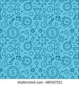 Time management vector seamless pattern. Blue background
