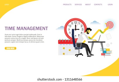 Time management vector website template, web page and landing page design for website and mobile site development. Work time schedule planning concept.
