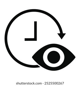 Time Management and Vision vector icon, clock and eye icon, time tracking and efficiency illustration. Solid Icon.