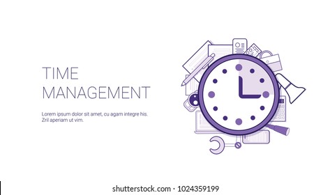 Time Management Web Banner With Copy Space Business Scheduling Concept Vector Illustration