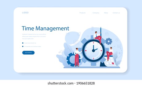 Time management web banner or landing page. Business people work time or project planning. Idea of schedule and organization. Productive day and work optimization. Isolated flat vector illustration