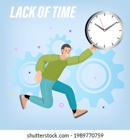 Time management webpage template. businessman working near big clock. Being late concept. running out of time. Rush hour and dead line concept. Vector cartoon illustration.