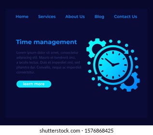 time management, website vector template, dark page