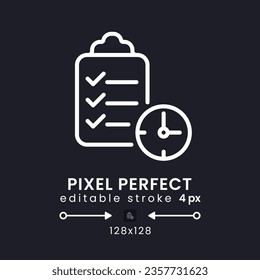 Time management white linear desktop icon on black. Collaboration software. Optimizing teamwork. Pixel perfect 128x128, outline 4px. Isolated user interface symbol for dark theme. Editable stroke