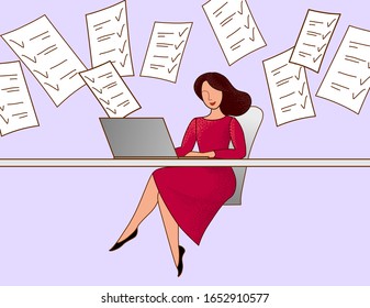 Time management for women, catch everything. Woman work. office work. Colorful illustration. Elegant woman. Environment. Woman life.