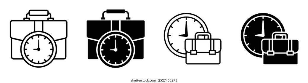 Time Management and Work Briefcase Icons Set