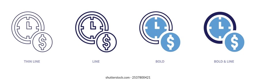 Zeitmanagement-Symbol in 4 verschiedenen Stilen. Dünne Linie, Linie, Fett und Fette Linie. Duotone-Stil. Bearbeitbarer Strich.