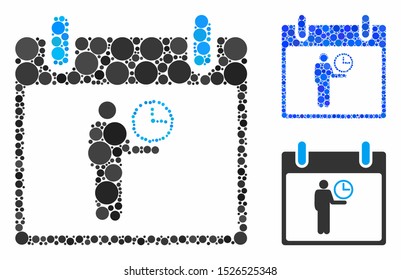Time manager calendar day composition for time manager calendar day icon of filled circles in various sizes and shades. Vector random circles are composed into blue composition.