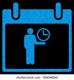 Time Manager Calendar Day grainy textured icon for overlay watermark stamps. Flat symbol with dust texture. Dotted vector blue ink rubber seal stamp with grunge design on a black background.
