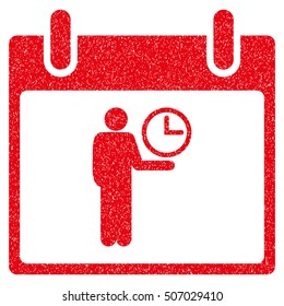 Time Manager Calendar Day grainy textured icon for overlay watermark stamps. Flat symbol with dust texture. Dotted vector red ink rubber seal stamp with grunge design on a white background.
