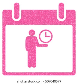 Time Manager Calendar Day grainy textured icon for overlay watermark stamps. Flat symbol with scratched texture. Dotted vector pink ink rubber seal stamp with grunge design on a white background.