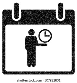 Time Manager Calendar Day grainy textured icon for overlay watermark stamps. Flat symbol with unclean texture. Dotted vector black ink rubber seal stamp with grunge design on a white background.