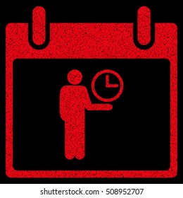 Time Manager Calendar Day grainy textured icon for overlay watermark stamps. Flat symbol with dirty texture. Dotted vector red ink rubber seal stamp with grunge design on a black background.