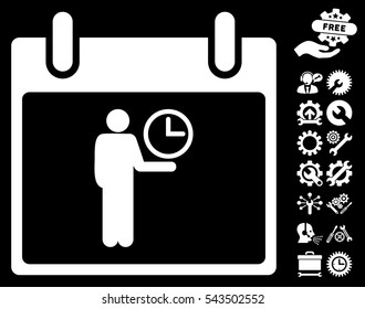 Time Manager Calendar Day icon with bonus options clip art. Vector illustration style is flat iconic symbols, white, black background.