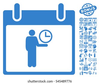 Time Manager Calendar Day icon with bonus calendar and time management icon set. Vector illustration style is flat iconic symbols, cobalt, white background.