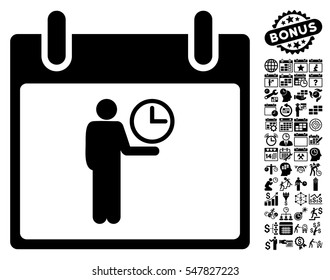 Time Manager Calendar Day icon with bonus calendar and time management pictograph collection. Vector illustration style is flat iconic symbols, black, white background.
