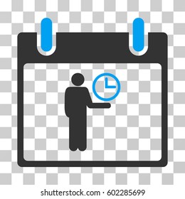 Time Manager Calendar Day icon. Vector illustration style is flat iconic bicolor symbol, blue and gray colors, transparent background. Designed for web and software interfaces.