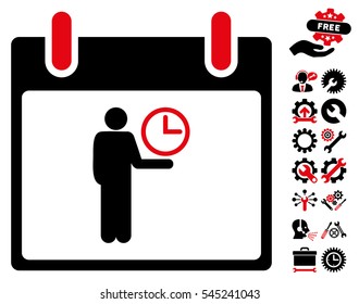 Time Manager Calendar Day pictograph with bonus configuration clip art. Vector illustration style is flat iconic symbols, intensive red and black, white background.