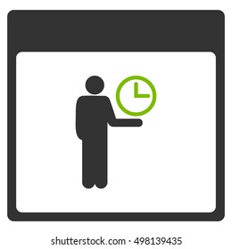 Time Manager Calendar Page vector icon. Style is flat graphic bicolor symbol, eco green and gray colors, white background.