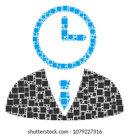 Time Manager composition icon of squares and circle particles in variable sizes. Vector objects are combined into time manager collage design concept.