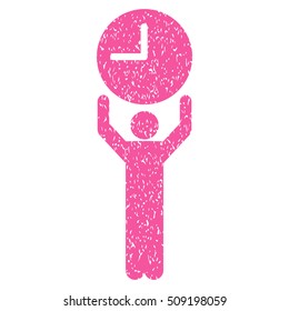 Time Manager grainy textured icon for overlay watermark stamps. Flat symbol with dust texture. Dotted vector pink ink rubber seal stamp with grunge design on a white background.