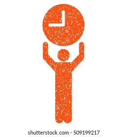 Time Manager grainy textured icon for overlay watermark stamps. Flat symbol with dirty texture. Dotted vector orange ink rubber seal stamp with grunge design on a white background.