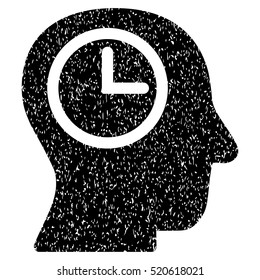 Time Manager grainy textured icon for overlay watermark stamps. Flat symbol with dust texture. Dotted vector black ink rubber seal stamp with grunge design on a white background.