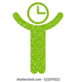 Time Manager grainy textured icon for overlay watermark stamps. Flat symbol with scratched texture. Dotted vector eco green ink rubber seal stamp with grunge design on a white background.