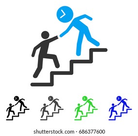 Time Manager Help flat vector illustration. Colored time manager help gray, black, blue, green icon variants. Flat icon style for application design.