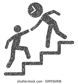 Time Manager Help grainy textured icon for overlay watermark stamps. Flat symbol with dust texture. Dotted vector gray ink rubber seal stamp with grunge design on a white background.
