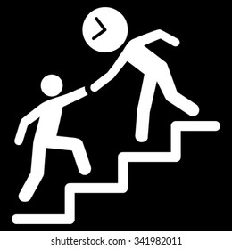 Time Manager Help vector icon. Style is flat symbol, white color, rounded angles, black background.