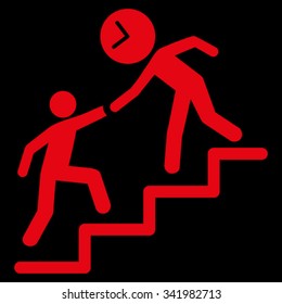 Time Manager Help vector icon. Style is flat symbol, red color, rounded angles, black background.