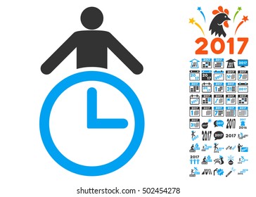 Time Manager icon with bonus 2017 new year graphic icons. Vector illustration style is flat iconic symbols,modern colors, rounded edges.