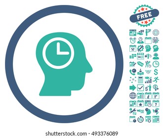 Time Manager icon with bonus calendar and time management pictograph collection. Vector illustration style is flat iconic bicolor symbols, cobalt and cyan colors, white background.