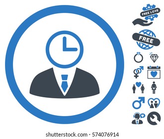 Time Manager icon with bonus passion design elements. Vector illustration style is flat rounded iconic smooth blue symbols on white background.